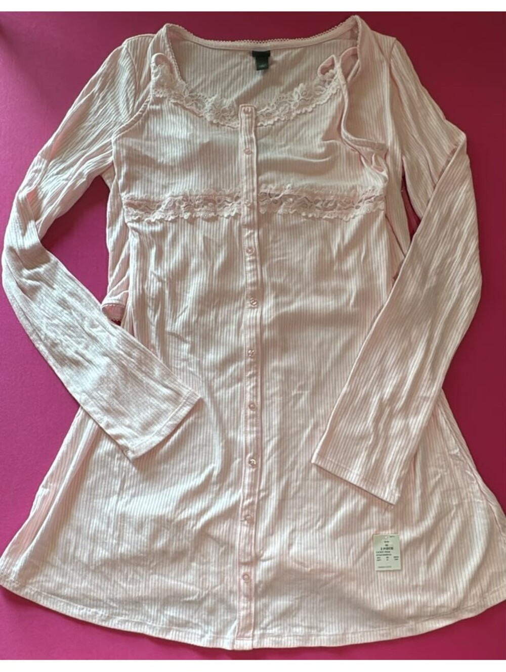 Wild Fable Light Pink Ribbed Lace Top and Tie Front Cardigan Set Size M New